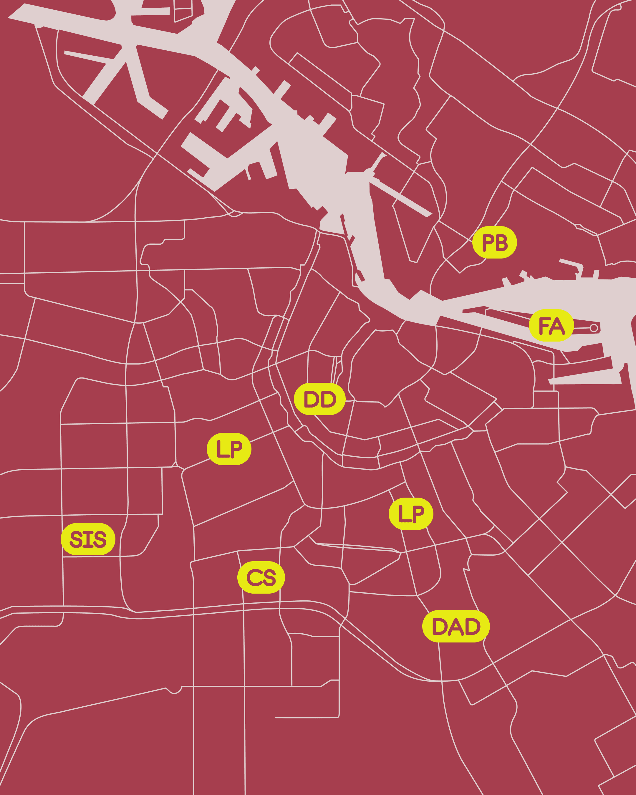 A map displaying the different exhibiting venues of the Sandberg Graduation Show 2026. 